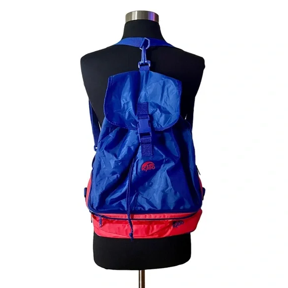 Vintage Igloo lunch bag convertible backpack crossbody insulated red blue - Picture 1 of 16
